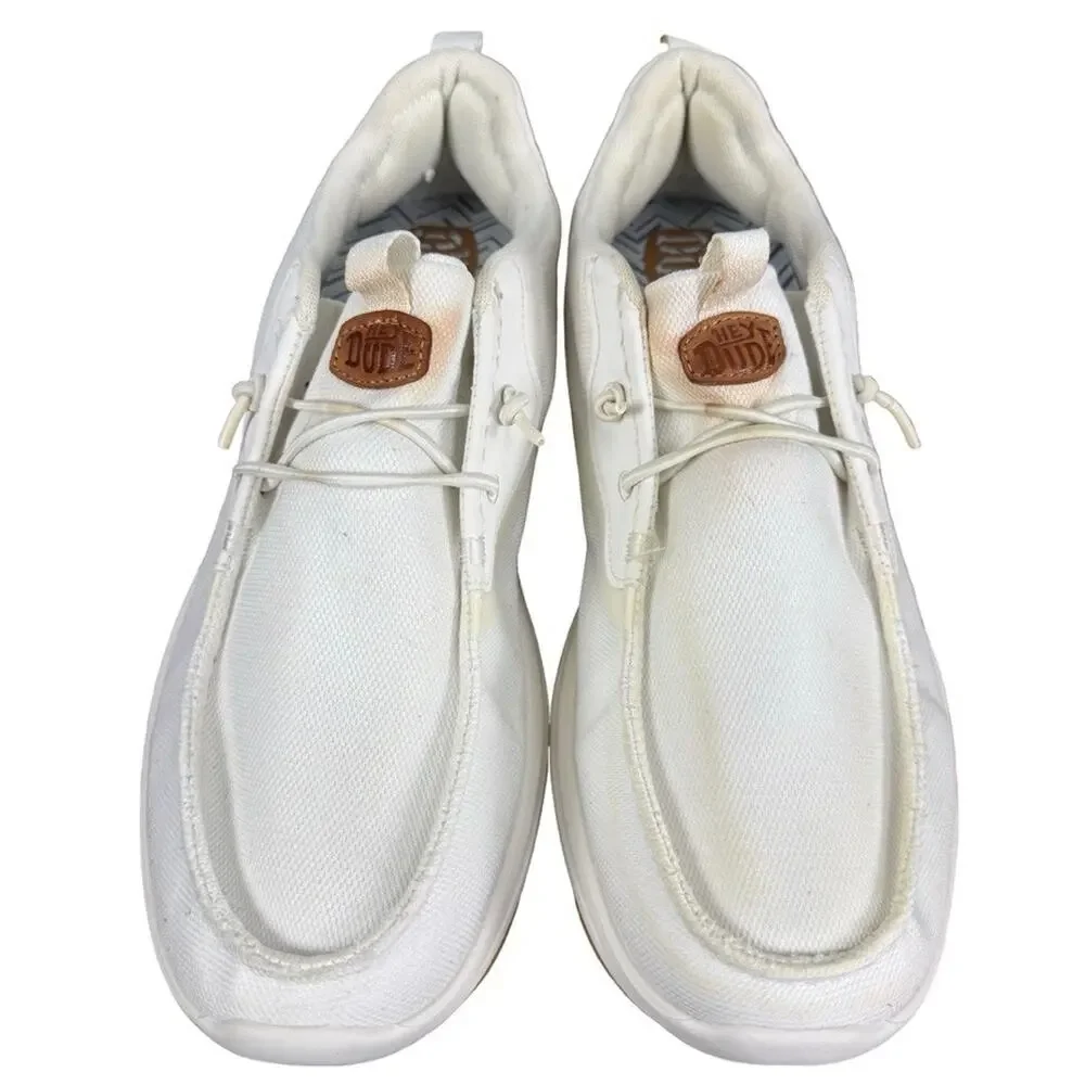 Hey Dude Wally Drift Mesh Canvas Slip On White Casual Shoes Coastal Summer sz 13